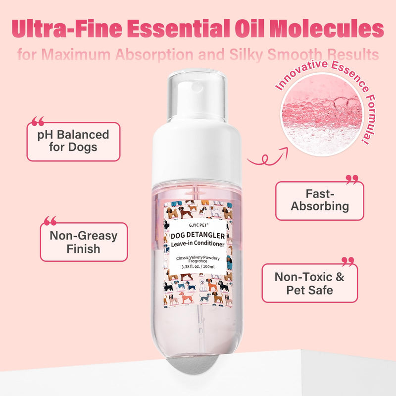 Dog Detangler & Dematting Spray - Leave-in Conditioner, Classic Powdery Scent | Infused with Coconut Oil, Jojoba Oil, and Squalane for Easy, Tangle-Free Grooming - 3.38 fl. oz Classic Soft Baby Powder