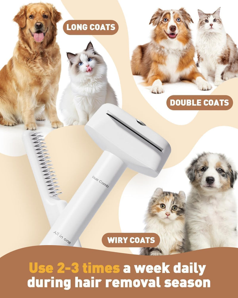 3-in-1 Pet Grooming Tool - Deshedding Dog Brush, Dematting Comb, Undercoat Rake for Long Hair Dogs & Cats, Grooming Comb for Shedding and Matting White - PawsPlanet Australia