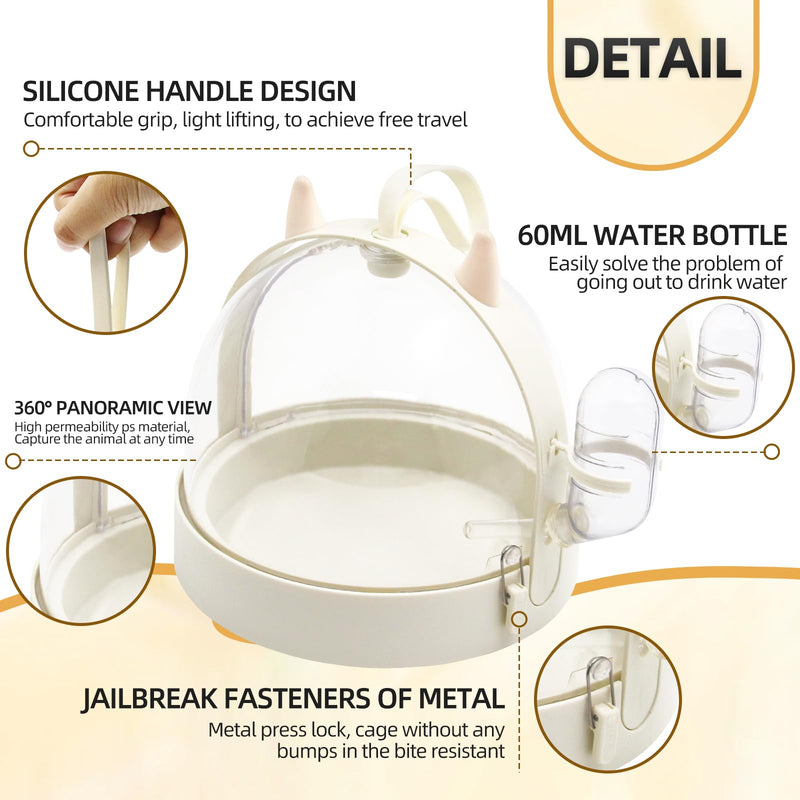 Small Animal Carrier Cage with Water Bottle, Portable Hamster Travel Carrier Carry Case 7.2" L*7.2 W *6.2" H for Small Pets, Birds,Sugar Glider,Hedgehog, Mice, Dwarf Hamster (White Angel) White Angel - PawsPlanet Australia
