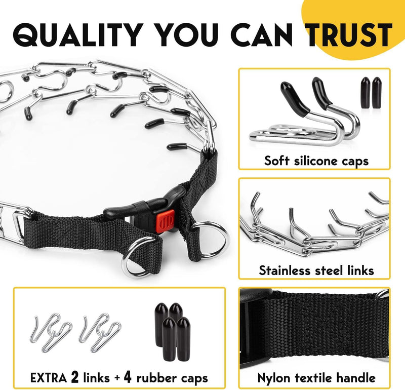 Prong Collar for Dogs - No Pull Choke Collar for Dogs, Pinch Collar for Dogs, Adjustable Quick Release Dog Training Collar for Small, Medium, Large Breed Sizes - Stainless Steel Metal Dog Choker Chain Black Medium: 16 - 18" / 50 lbs - PawsPlanet Australia