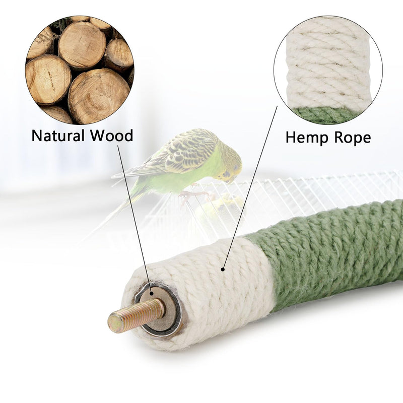 Hypeety Bird Perches Parrot U Shape Natural Wood Hemp Rope Stand Perch Bird Stick Paw Grinding Perch Birdcage Accessories Perch Standing Toy for Budgies Parakeet Cockatiel Conures Green 7.4x5.9'' - PawsPlanet Australia