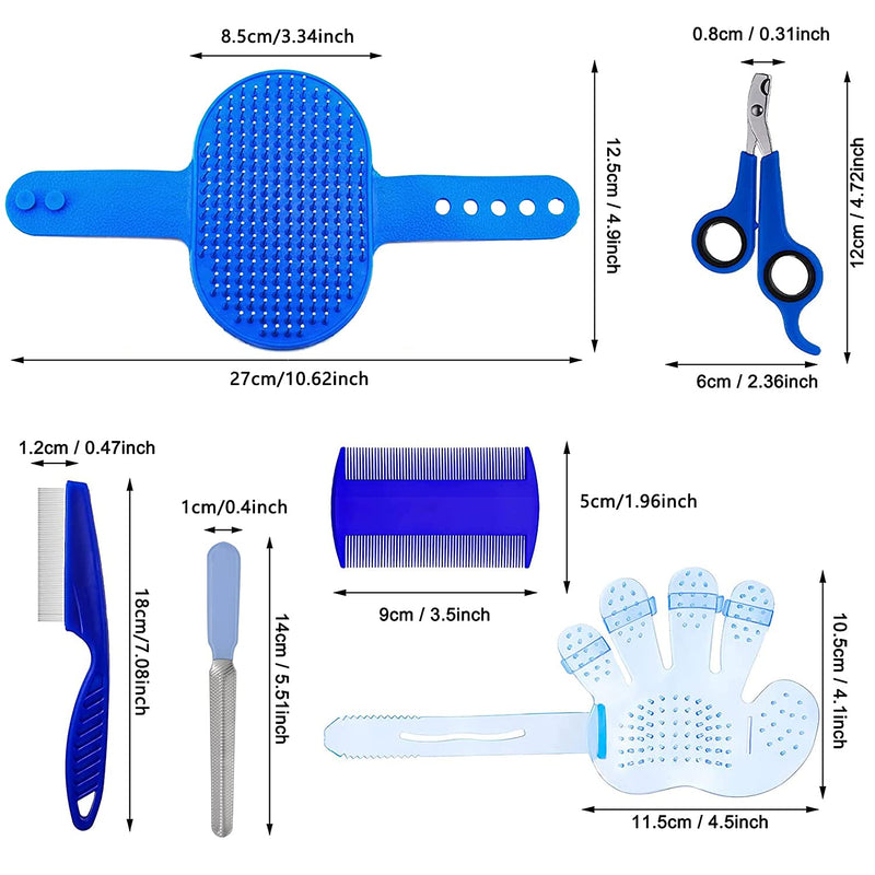 7-Piece Small Pet Grooming Kit with Brush, Nail Clippers, and Adjustable Strap for Rabbits, Hamsters, Guinea Pigs (Blue) Blue