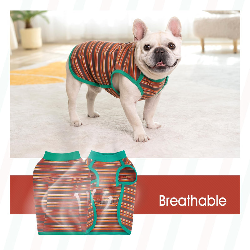 Dog Shirts, French Bulldog T-Shirt, Cotton Striped Tank Top, Color Blocked Tee for Small Dogs, Stretchy & Breathable Puppy Vest, Four Seasons Pet Clothes Brown Medium - PawsPlanet Australia