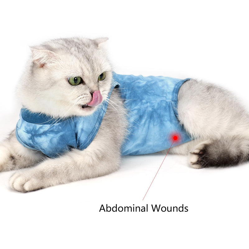 Cat Recovery Suit for Male and Female Surgical Post Surgery Soft Cone Onesie Tie Dye Cats Shirt Clothes Neuter Licking Protective Diapers Outfit Cover Kitten Spay Collar Alternative(Navy Blue, M) Medium Navy Blue