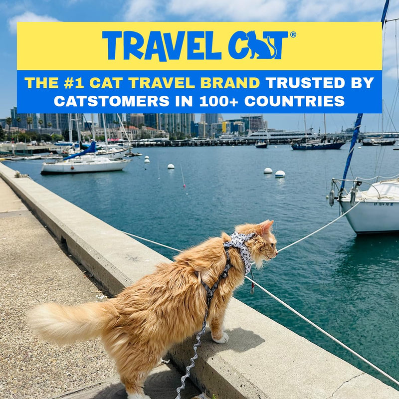 Travel Cat Harness and Bungee Leash Set - 2 in 1 Adjustable Escape Proof Cat Harness & Leash for Small, Medium, Large Cats, Kitten - Safe H-Style for Outdoor Walking (Checkered) Checkered - PawsPlanet Australia