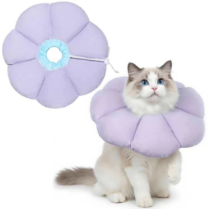 Soft Cat Cone Collar After Surgery, Cat Recovery Collar to Stop Licking Wounds, Adjustable Elizabethan E-Collar for Cats Waterproof Donut Collar for Wound Healing (Purple, Small) Purple