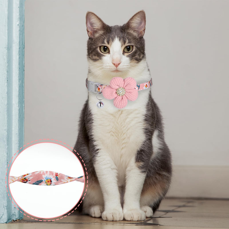 Breakaway Flower Cat Collar, Small Female Kitten Flower Collars, Cute Girl Cat Collar, Adjustable Safety Buckle Kitten Collars with Bells for Boy Girl Cats Puppies Small Pets, Pink - PawsPlanet Australia