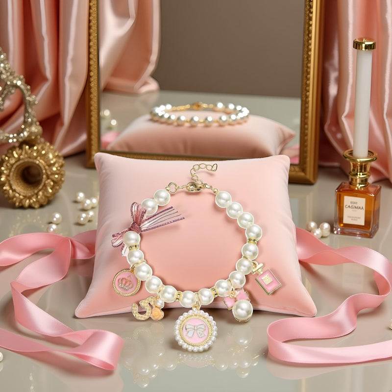 1Pc Pink Medium Dogs Pearl Collars Pet Pearl Dog Princess Bow Necklace Cute Collar Puppy Accessories Cat Jewelry Pearls Neck Strap for Dog Cat (M) Collars, Basic Dog Collars, Harnesses and Leashes - PawsPlanet Australia