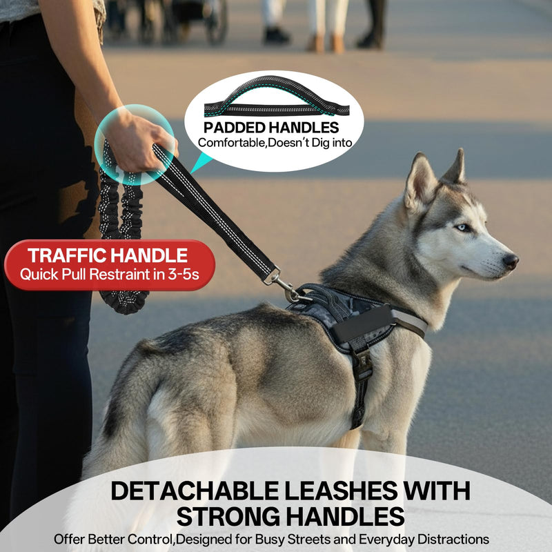 Hands Free Double Dog Leash for Two Dogs,Upgrade 200LB Heavy Duty Retractable with Slim Partitioned Waist Pouch,Adjustable Waist for Medium Large Dog Park Walking Jogging Hiking Biking Training 2 Leashes