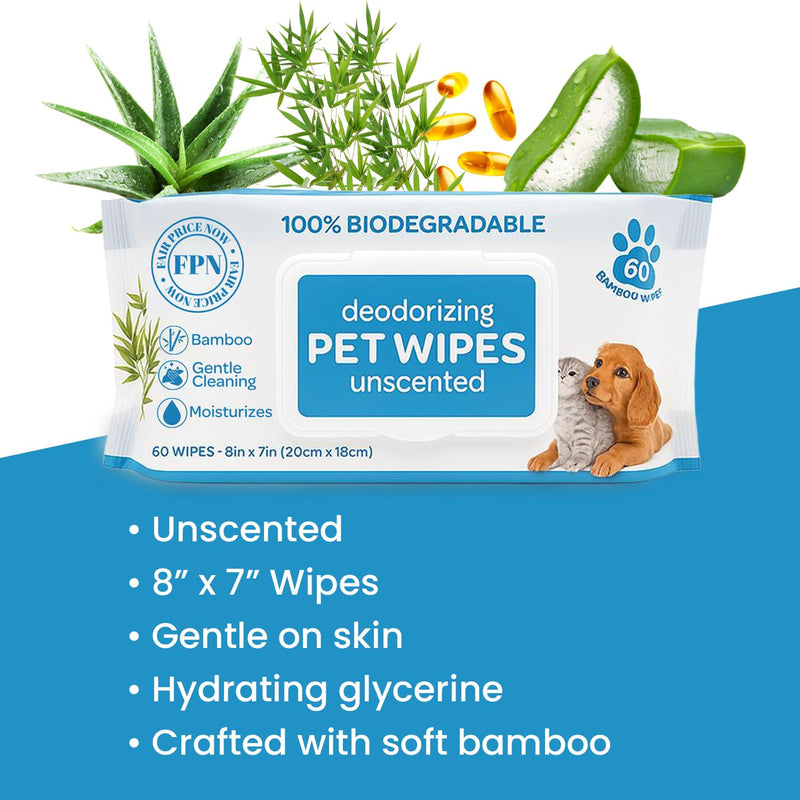 FPN Pet Cleaning Wipes – Unscented Bamboo Grooming Wipes for Dogs & Cats – No Alcohol or No Harsh Chemicals – Soft – 7x8 in (4 CT) 4 CT - PawsPlanet Australia