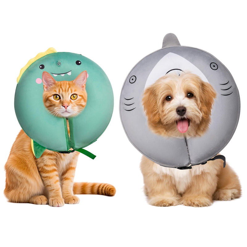 Dog Cone Inflatable Widen Dog Neck Donut Collar, Soft Cone Alternative After Surgery for Large Medium Small Dogs to Stop Licking, Shark, X-Large Grey Shark