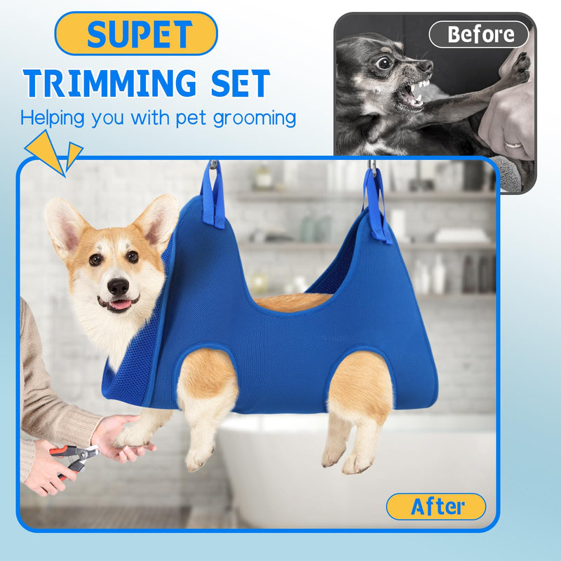 Supet Dog Grooming Hammock Harness for Dogs Cats, Relaxation Pet Nail Clipper Hammock, Restraint Dog & Small Animal Leashes Sling for Groomingk for Nail Trimming (Blue, XS) XS（ Max 16 Lb：Leg space: 6"-9.5"） Blue - PawsPlanet Australia