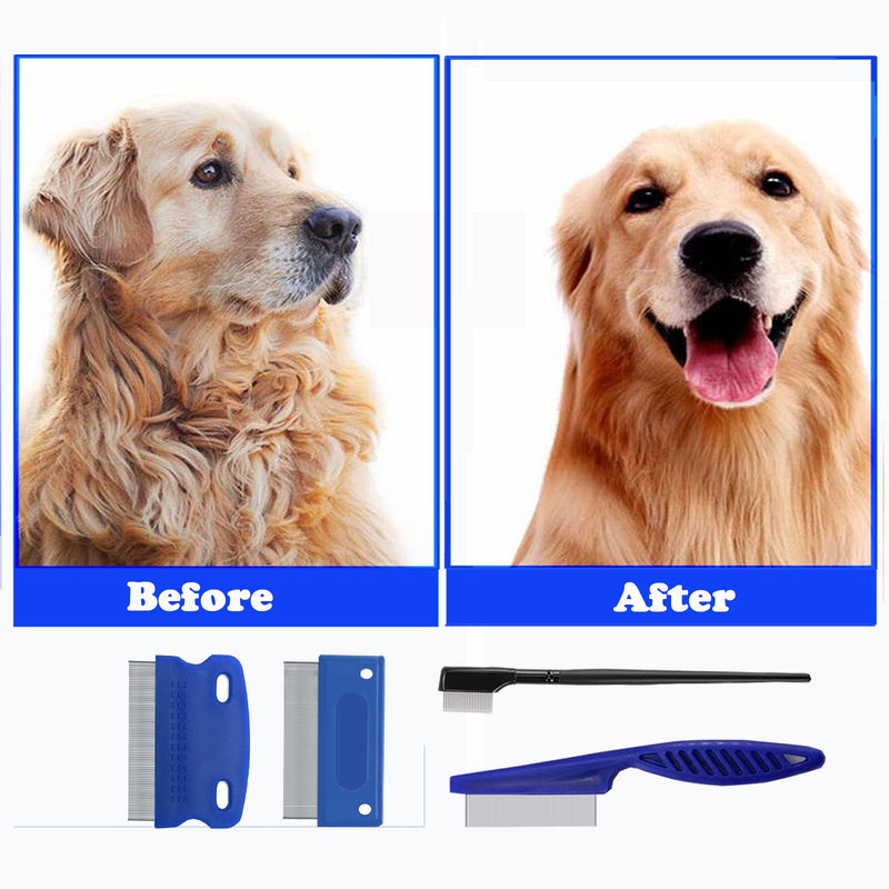 5 Pieces Grooming Combs - Tear Stain Remover for Pets, Lice and Flea Remover, Dandruff and Mucus Removal for Small Dogs and Cats 5-Set