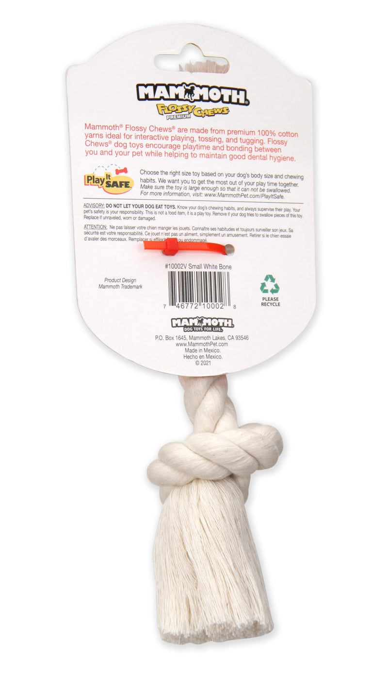 Mammoth Flossy Chews 100 Percent Natural Cotton Rope Dog Toys - Premium White Knot Dog Rope Toy - Interactive Dog Tug Toy - Tug Dog Chewy Toy for Small Dogs - Small 9" Small 9" 2 Knot Rope Bone - PawsPlanet Australia