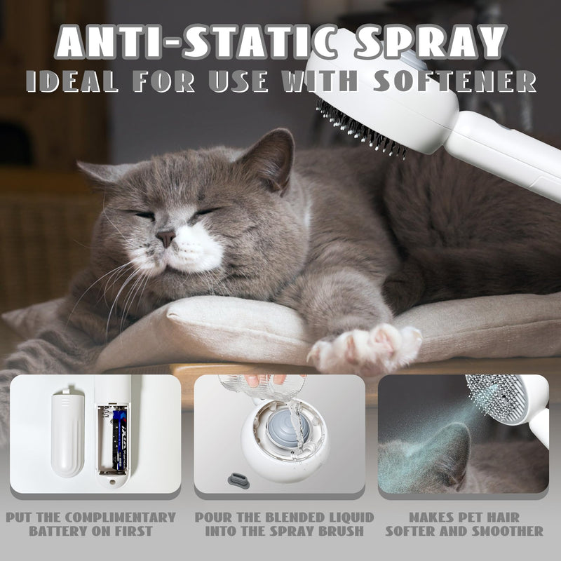 3-in-1 Steam Brush for Cats & Dogs – Hair Removal Comb with One-Click Release & Water Spray – Grooming Brush for Shedding, Long/Short Hair (white brushs) white brushs - PawsPlanet Australia
