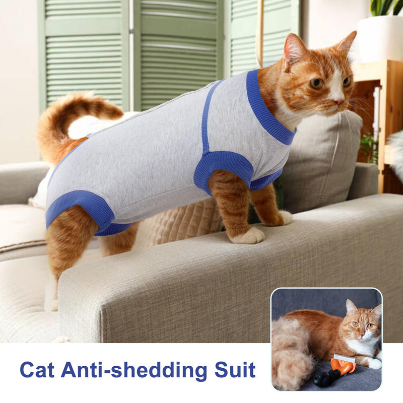 FUAMEY Cat Recovery Suit,Female Cat Spay Suit Kitten Surgery Onesie Cat Bodysuit Alternative to Cone Collars,Preventing Cats from Licking Abdominal Wounds Skin Protector Weaning Clothes Grey M M(back: 14in) - PawsPlanet Australia