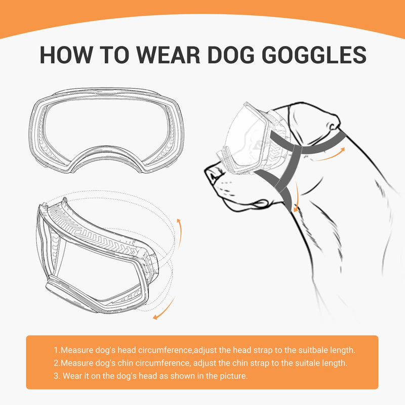 PETLESO Dog Goggles Large Breed, Dog Sunglasses for Large Dog Clear Goggles Eye Protection for Medium Dog Outdoor, Clear White