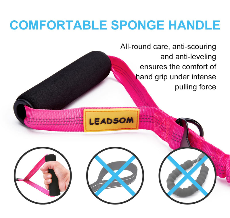 6FT Highly Reflective Heavy Duty Elastic Bungee Medium and Large Dog Leash Shock Absorbing with Comfortable Padded Handle and Traffic Handle Suitable for Training Hot Pink - PawsPlanet Australia