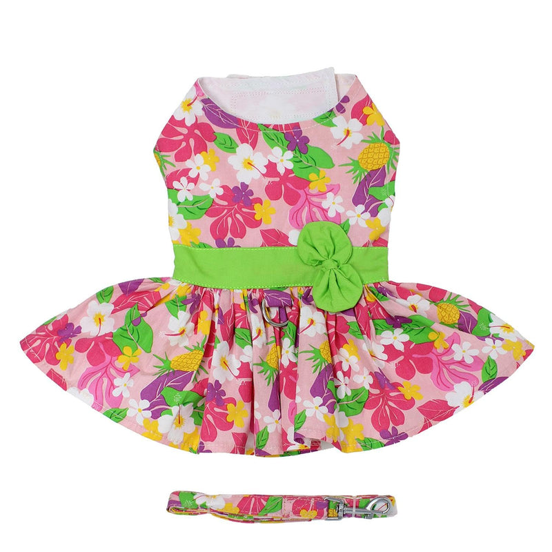 Floral Hawaiian Dog Dress in Pink with Matching Leash by doggie design X-Large - PawsPlanet Australia
