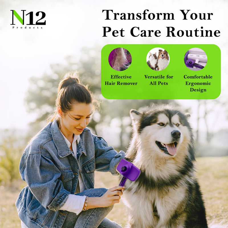 N12 Cat, Dog Hair Remover/Lint Roller and Grooming Hair Bush Combo – Pet Fur Remover for Couch, Furniture, Carpet, Car Seat & Self-Cleaning Slicker Grooming Brush with Long Pins for Shedding - PawsPlanet Australia