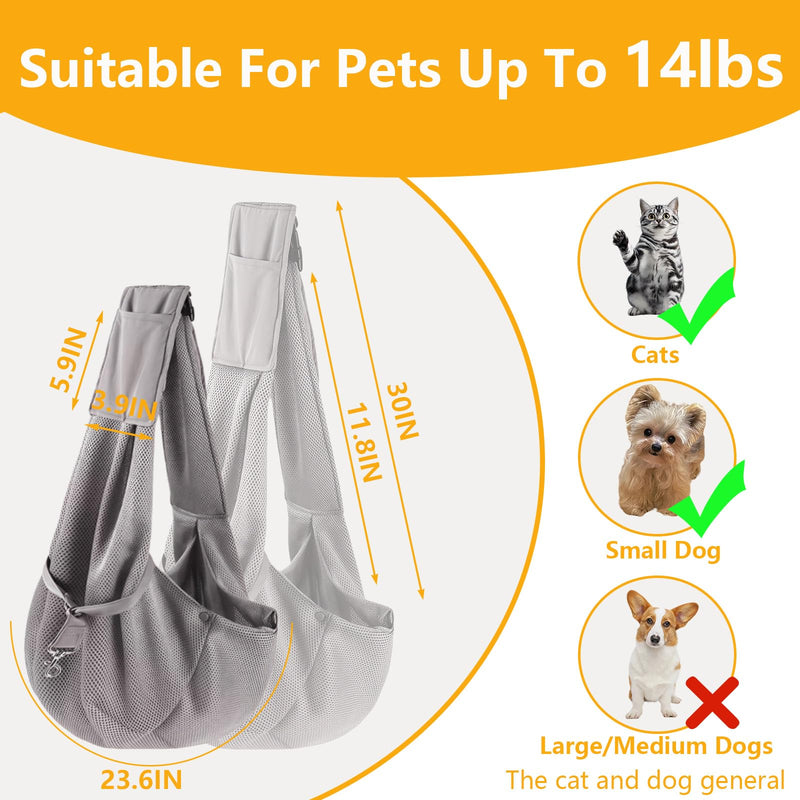 Small Dog Sling,Triple-Layer Breathable Mesh Dog Slings for Small Dogs,Suitable for Small Dogs and Cats,with Adjustable Shoulder Strap and Safety Harness,Puppy Essentials,Grey - PawsPlanet Australia