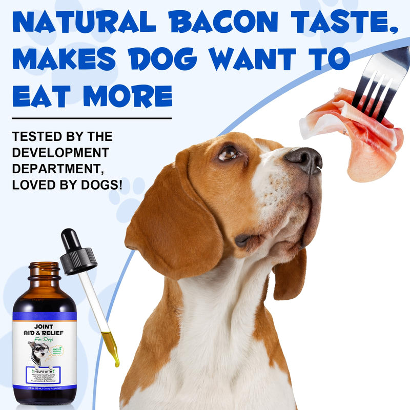 Dog Joint Supplement Liquid, Bacon Flavor Hip & Joint Glucosamine Drops for Dogs, Supports Joint Health, Dog Joint Pain Relief Treats Enhances Mobility, Joint Supplement for Dogs (60ml/2 fl.oz) - PawsPlanet Australia