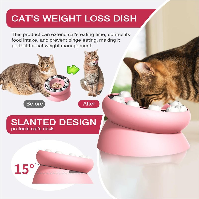 Cat Slow Feeder, Raised Cat Dog Food Bowls with Stand,Cat Puzzles Feeder Rotating Slow Feeder,Non-Slip Food Bowls Slow Eating Cat Feeder Preventing Choking (Pink) pink - PawsPlanet Australia