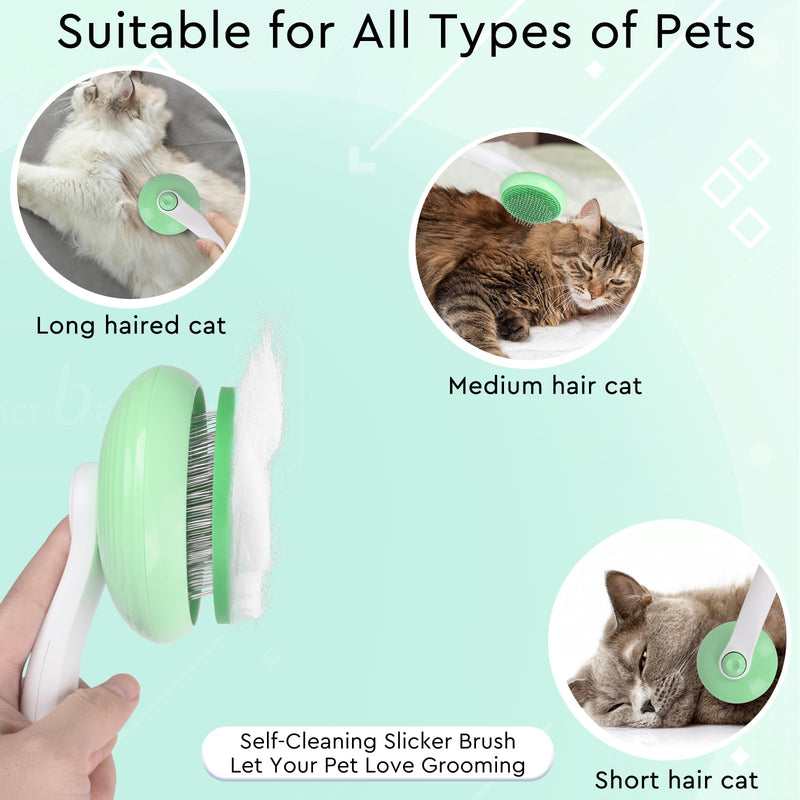 GJEASE Cat Grooming Glove Brush,Self-Cleaning Slicker Pet Brush for Short and Long Haired Pets,Dog Bath Brush for Shedding and Grooming,Removes Loose Hair and Tangles,Promote Circulation Round Flower-Green - PawsPlanet Australia