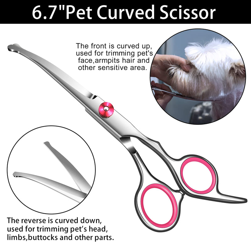Dog Grooming scissors Kit,Includes Curved Thinning straight scissors and Comb, Dog Grooming Shears with Safety Round Tips,pet Grooming kit for Small Dogs&Puppies Pink 5 in 1 - PawsPlanet Australia