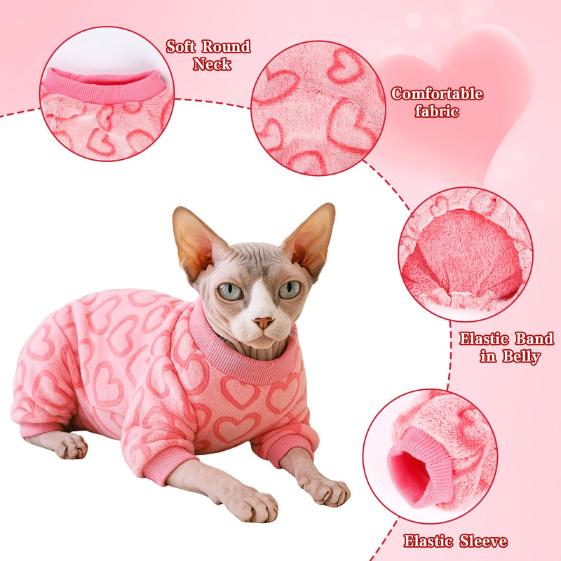 Dog Pajamas for Small Dogs Cats Fleece Jumper Heart Onesie Clothes Soft Pink Pyjamas Rompers Four-Legs Sleepwear Ffor Puppy Chihuahua Yorkie (XS) XS
