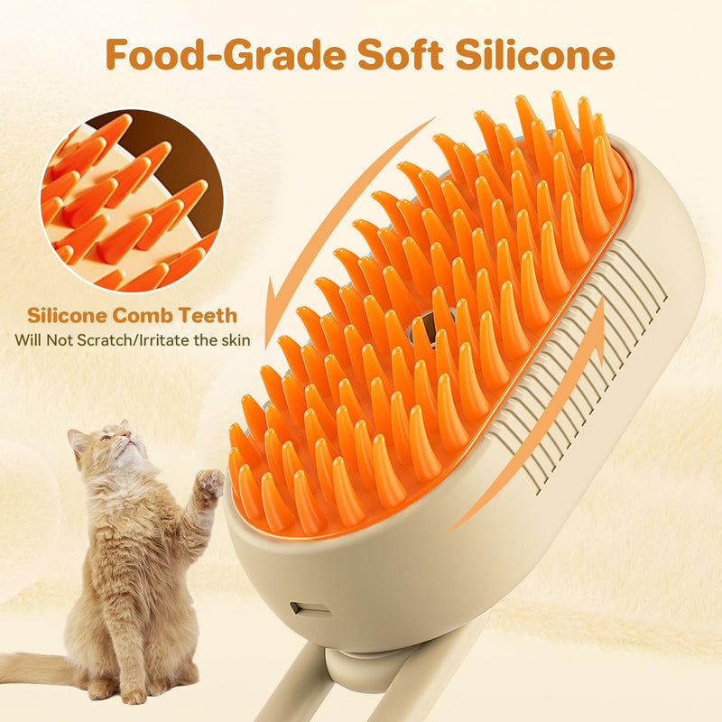 LunaSync Cat Steam Brush for Shedding, 4 in 1 Rechargeable Pet Grooming Brush for Cats and Dogs, Anti-Static Deshedding Tool with Massage & Cleaning, Comb for Long Short Hair - Beige - PawsPlanet Australia