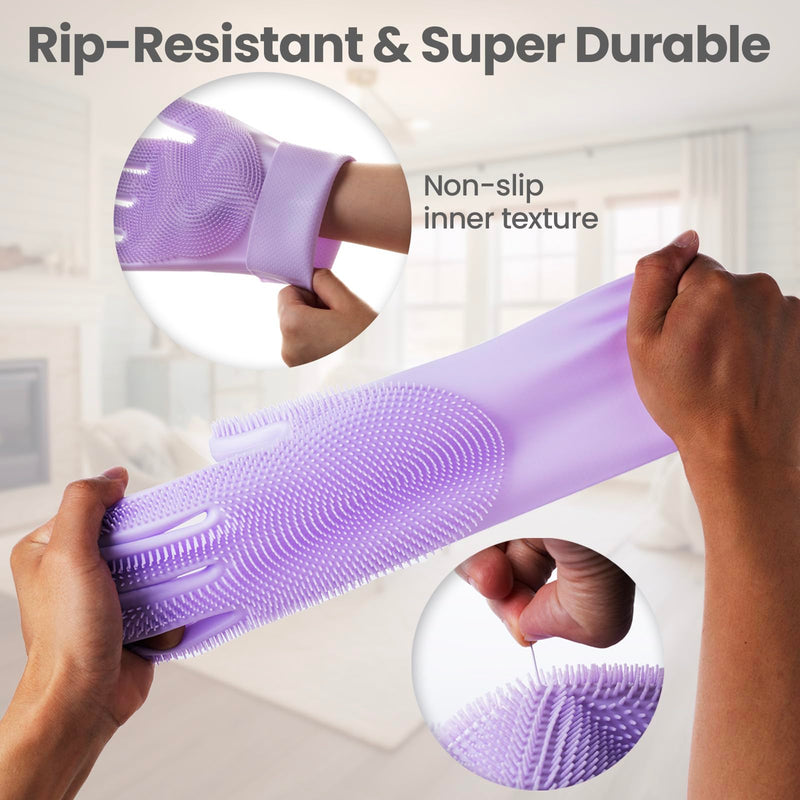 DELOMO Dog Washing Gloves 1 Pair: Soft and Gentle Silicone Pet Grooming Gloves - Bathing Scrubber Brush Mitt Grooming Shedding Fur Removal Massage for Dogs/Cats/Horse, Purple Medium - PawsPlanet Australia