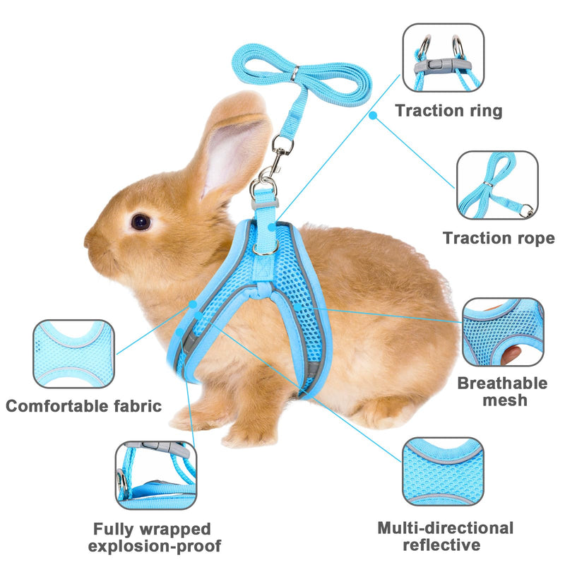 2 Pack Rabbit Harness and Leash Set, Double Buckle Bunnies Harness with Reflective Strips Soft Breathable Mesh Vest Harness for Rabbits Walks Accessories(Blue and Black) XXXS Blue and Black - PawsPlanet Australia