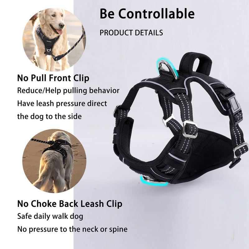Funfox Dog Harness for Medium Dogs No Pull, Medium Pet Harness with 2 Clips, Adjustable Dog Vest Harness for Walking, Soft Padded Reflective Harness Ergonomic Handle Control Small Medium Puppy Dogs Black - PawsPlanet Australia