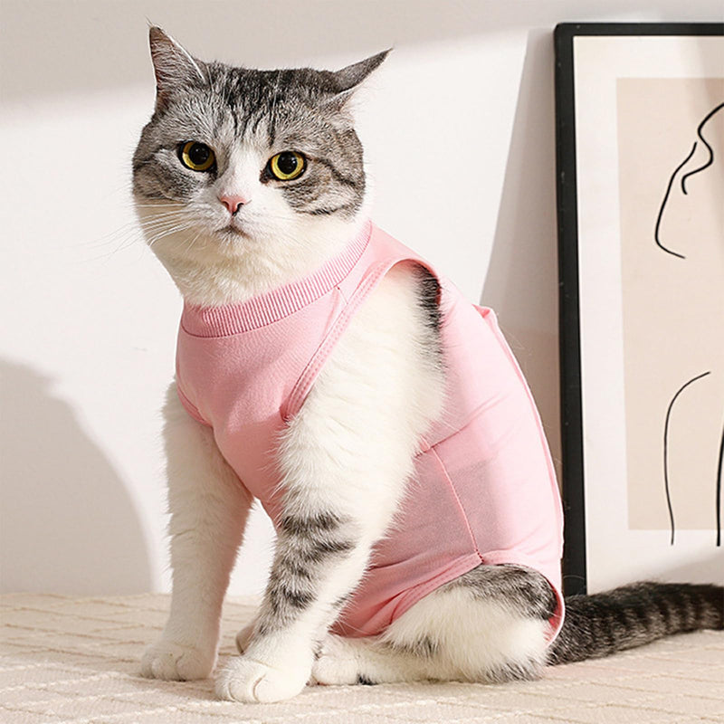 Cat Recovery Suit Breathable Cat Romper Anti-Leak Body for Pets E Collar Alternative Surgical Suit for Abdominal Wounds (Pink, S) Pink