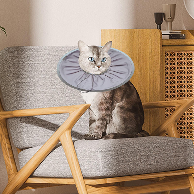 Recovery collar for cats, kitten cone - Adjustable recovery collar for cats - Comfortable Elizabethan pet collar, soft cat cone collar for kittens and puppies, grey, size L