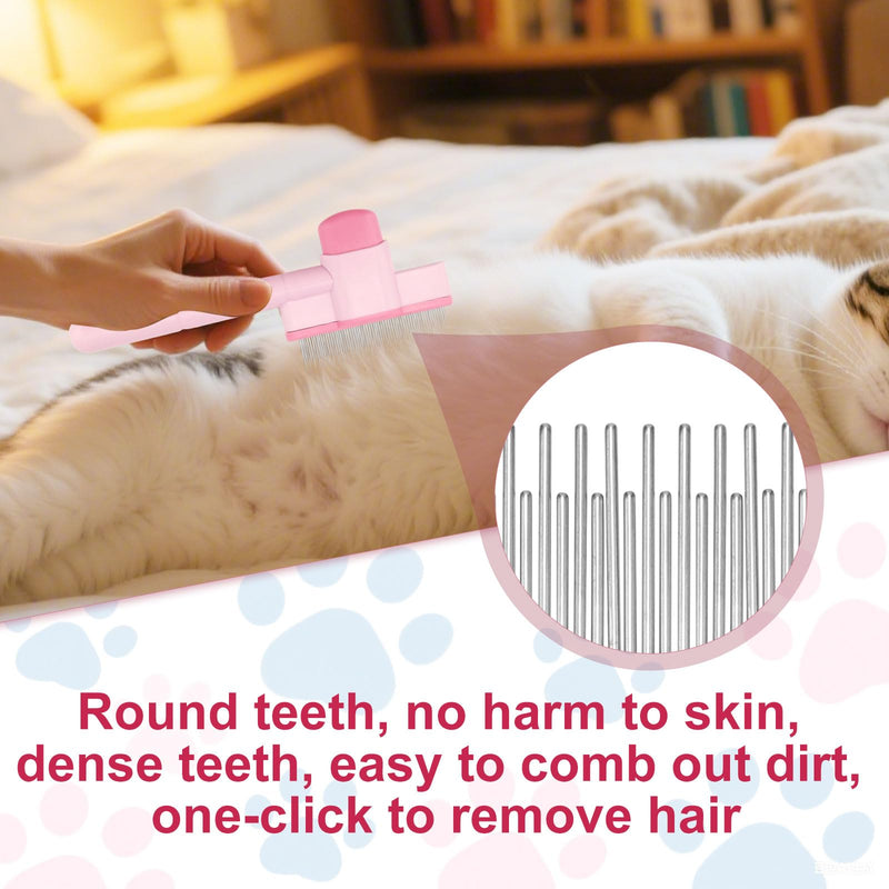 2pcs Self-Cleaning Cat & Dog Brush, Stainless Steel Pet Shedding Hair Removal Comb Cat Grooming Brush Pet Hair Removal Tool for Long Haired Cats & Dogs (Blue, Pink)