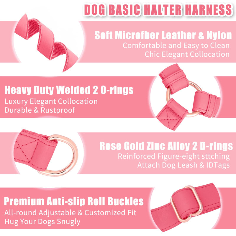 Soft Leather No Pull Dog Harness - Adjustable Step in Dog Harness with Rose Gold Heavy Duty Metal Buckle, Freedom Nylon Dog Halter Vests for Small Medium Large Dogs Easy Walking Training M, Dark Pink M (Neck&Chest Girth 20"-26"x Width 1") - PawsPlanet Australia