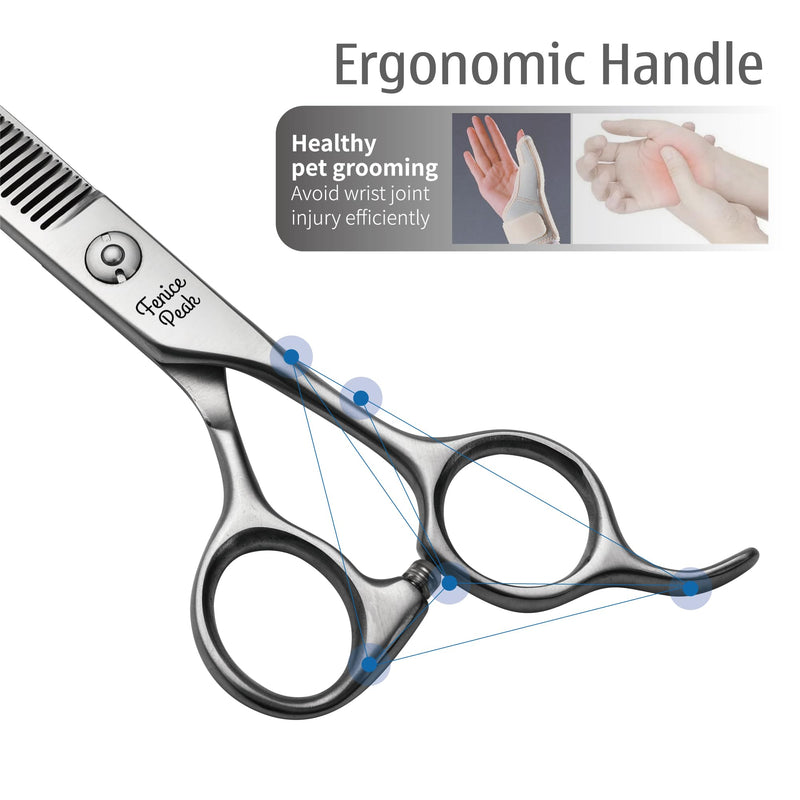 Fenice Peak 3pcs Dog Grooming Scissors Set Straight Thinning Curved Shears Stainless Steel Shears for Pet Grooming Sharp and Durable with Case Suitable for home users and Professional Groomer 6.5‘’thin+7.0‘’cut+7.0‘’curved - PawsPlanet Australia