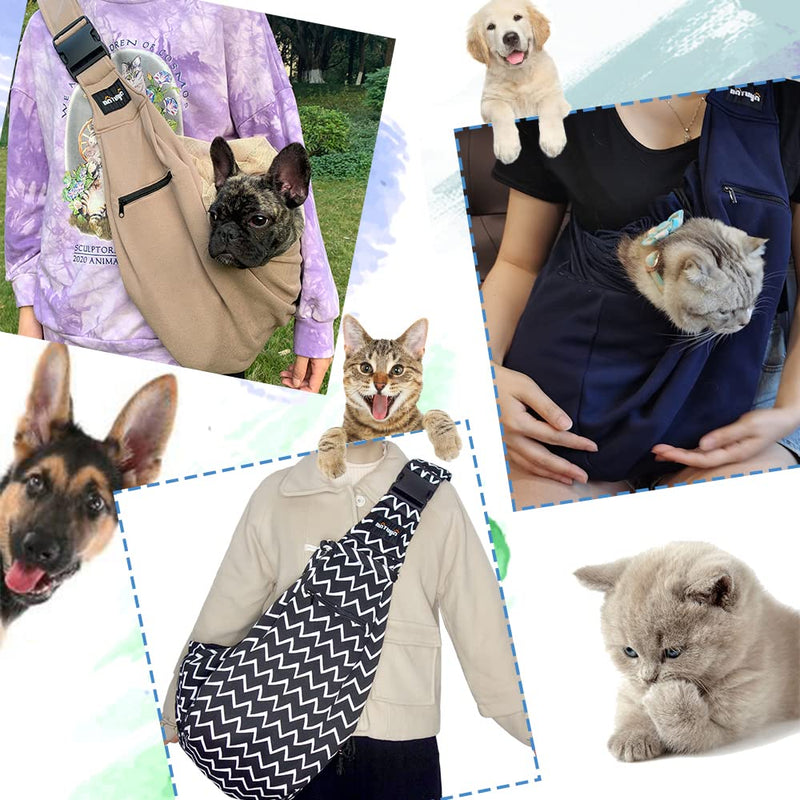 NATUYA Pet Dog Sling Carrier - Dog Sling with Net Bag for Carrier Dogs Cats-Hands Free Pet Bag-Buckle net Pocket pet Bag (Khaki) Khaki - PawsPlanet Australia
