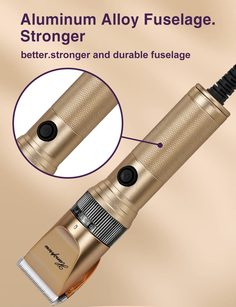Dog Grooming Clippers, Professional Dog Clipper for Thick Coat 12V Plug-in Pet Trimmer High Power Pet Clippers Low Noise with Guard Combs Brush for Dogs Cats and Other Animal 12V Motor Gold-1 - PawsPlanet Australia
