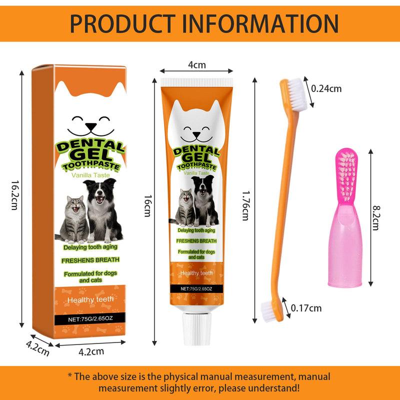 Cat Dental Care Set with Cat Toothpaste, Toothbrush Cats and Finger Toothbrush, Toothpaste Cat Gentle Formula, Helps Reduce Plaque, Fresh Breath, for Dogs and Cats