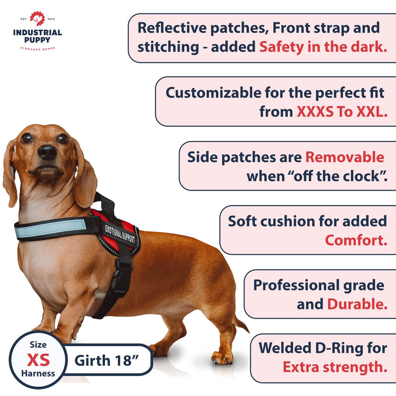 Emotional Support Dog Vest Harness With Reflective Straps, Interchangeable Patches, & Top Mount Handle - ESA Dog Vest in 8 Adjustable Sizes - Heavy Duty Emotional Support Dog Harness for Working Dogs XS, Fits Girth 18-22.5" Bright Red - PawsPlanet Australia