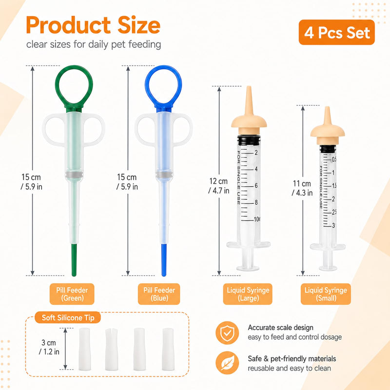 4-pack of tablet dispensers for cats, tablet dispenser for cats, an efficient aid for administering medication, suitable for cats, dogs, small animals and young animals