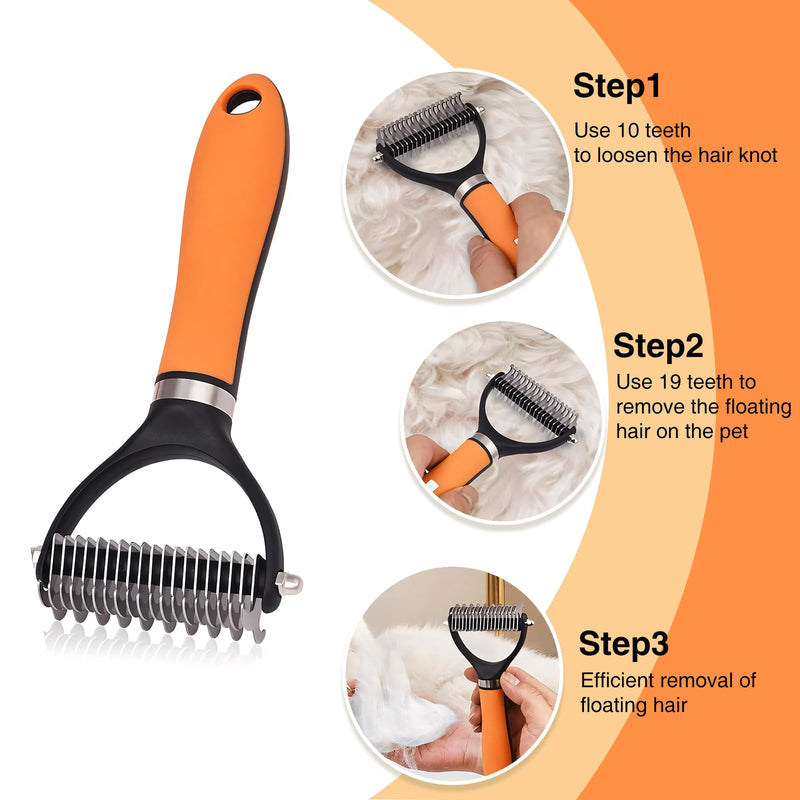 Dog Brush - Reduce Dog Shedding, Long Hair Dog Brush, Orange Set - PawsPlanet Australia
