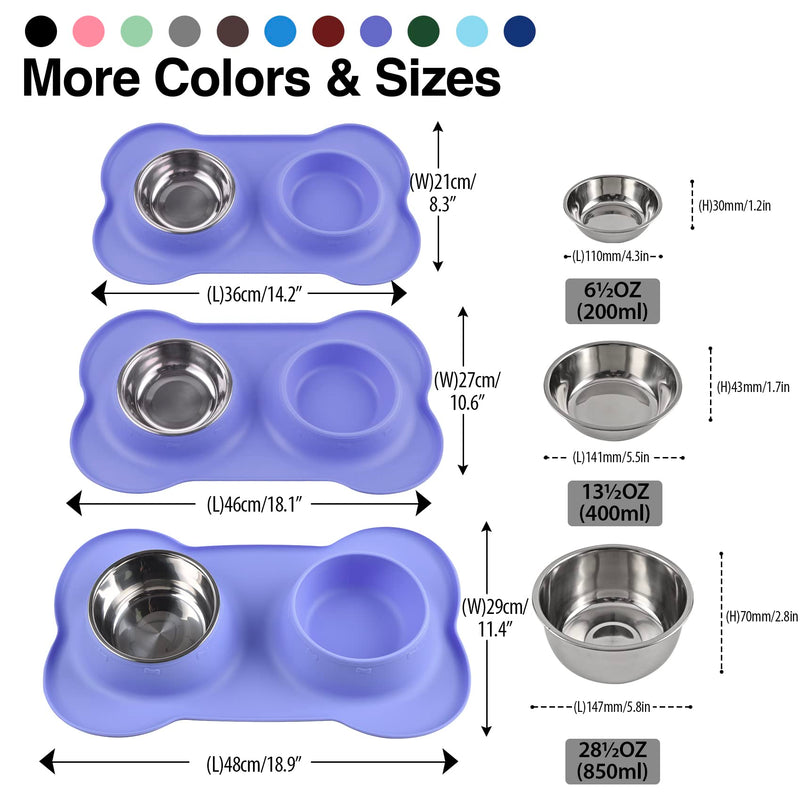 Dog Bowls 2 Stainless Steel Bowl for Pet Water and Food Feeder with Non Spill Skid Resistant Silicone Mat for Pets Puppy Small Medium Cats Dogs 6½ oz ea Purple