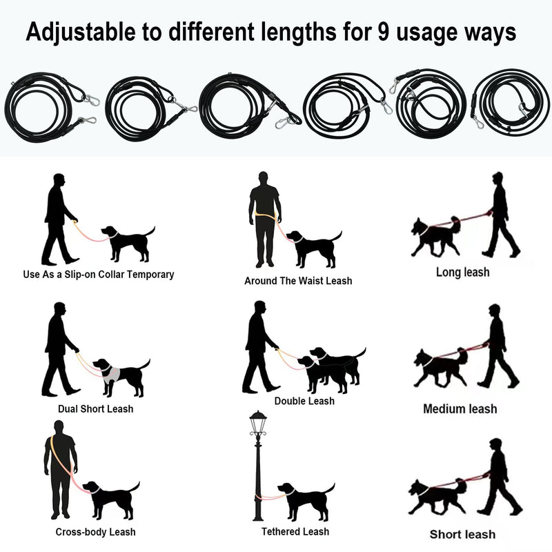 Hands Free Dog Leash Crossbody Dog Leash 8 Feet 9-in-1 Multifunctional Waist Leash for Dog Walking Adjustable Waterproof Dog Leash for Running Walking Jogging (Large, 20-120 lbs, Matte Black) Large - 8 Feet - 9mm Diameter - 20-120lbs - PawsPlanet Australia