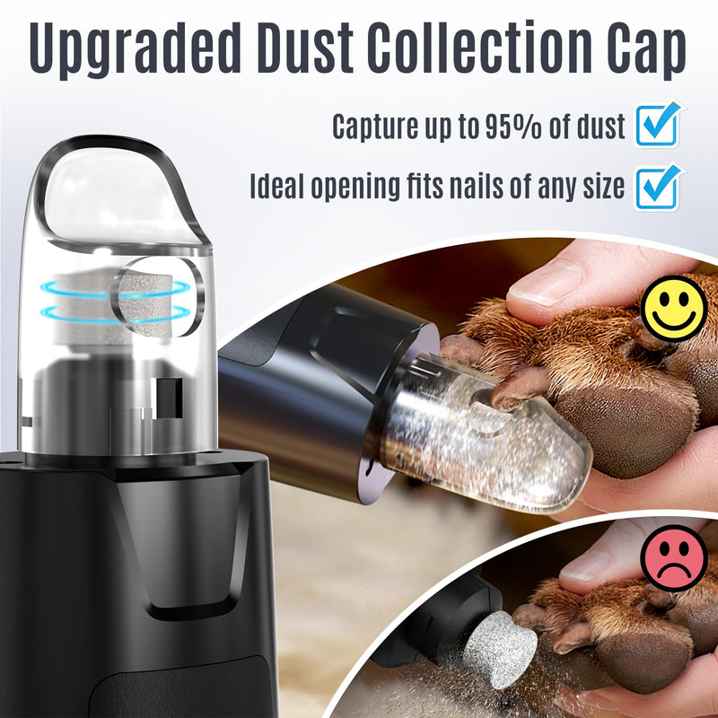 Casfuy New 6-Speed Dog Nail Grinder - 50% More Power Dog Nail Trimmers with 2 LED Lights Quiet 7h Running Time Electric Pet Nail Grinder File Toenail Grinder for Large Medium Small Dogs & Cats (Black) Black