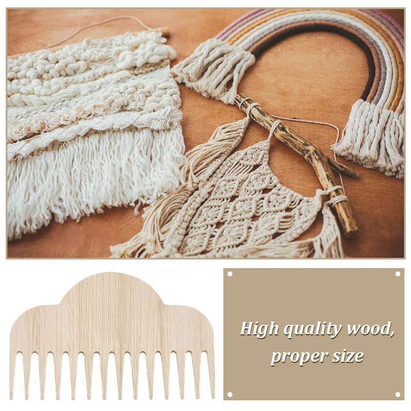 FREEBLOSS 2pcs Wooden Weaving Loom Comb Macrame Fringe Brush Pet Comb Macrame Brush Tool for Cotton Rope Open Knot Craft 3.9x2.5inch - PawsPlanet Australia