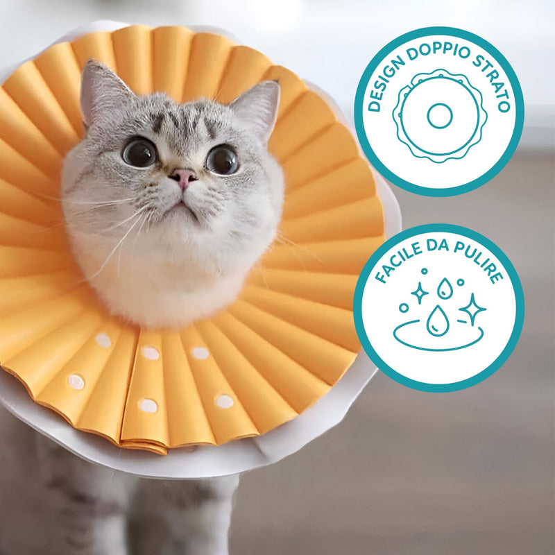 AQPET - Soft Elizabethan Collar for Cats, Lightweight and Flexible Plastic, Adjustable, Double Layer Design, Ideal for Post-Operative Recovery and Wound Protection - Orange, Large